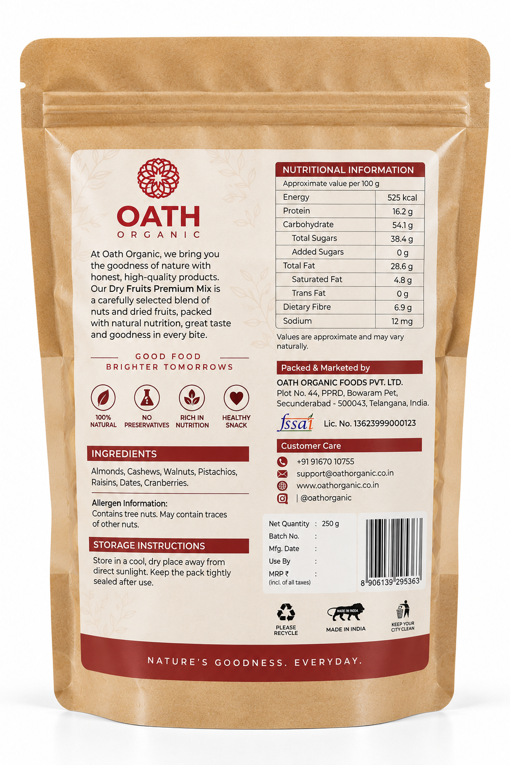 Oath Organic Dry Fruits Premium Mix – 250 g