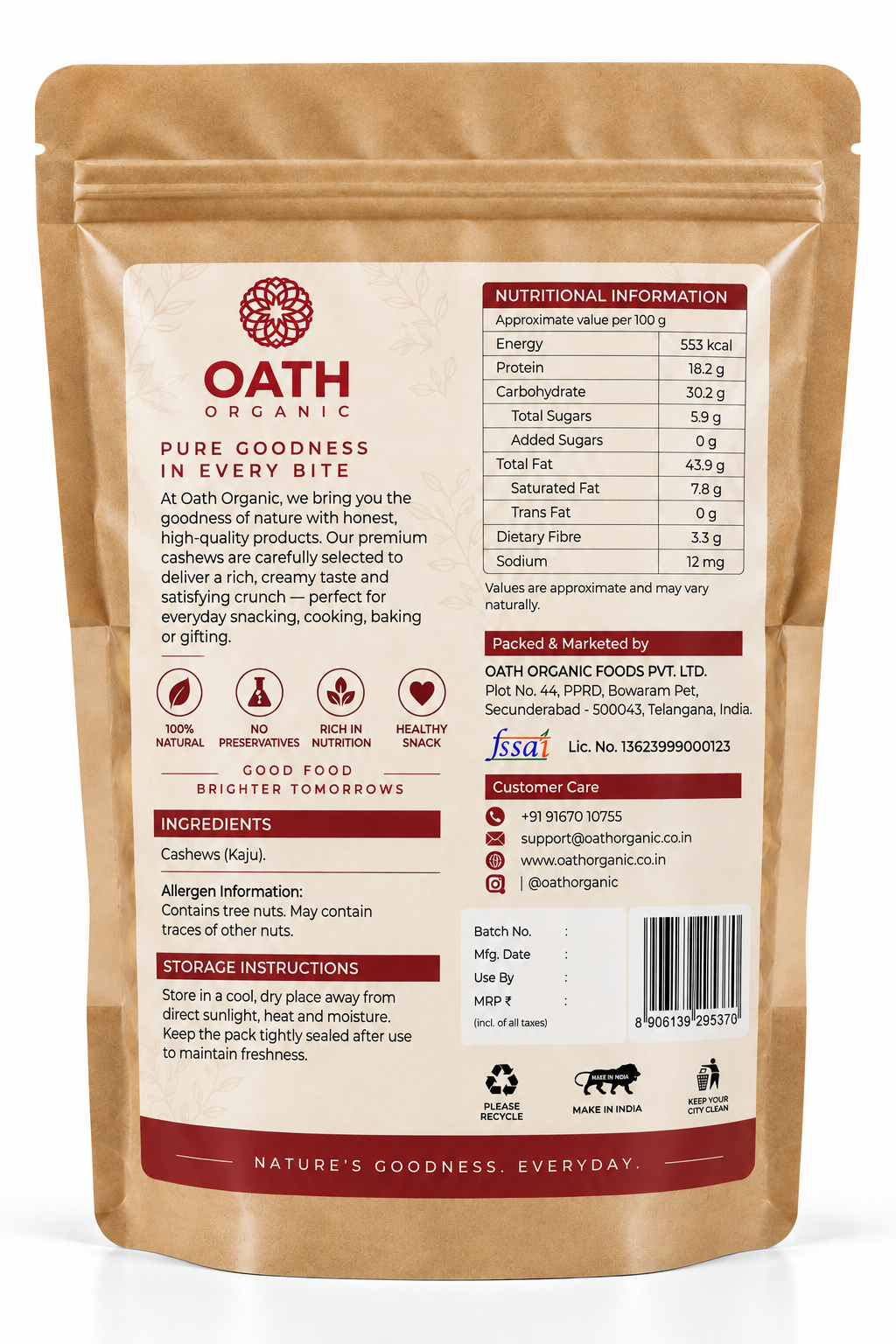 Oath Organic Premium Cashews